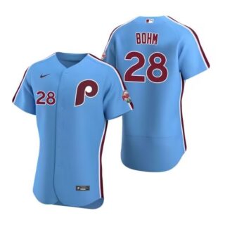 Women's #28 Alec Bohm Philadelphia Phillies Flex Base Jersey Light Blue