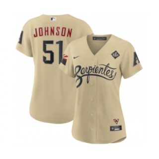 Women's Arizona Diamondbacks #51 Randy Johnson Gold 2023 World Series City Connect Stitched Baseball Jersey
