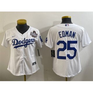 Women's Los Angeles Dodgers #25 Tommy Edman White 2024 World Series Cool Base Stitched Baseball Jersey(Run Small)