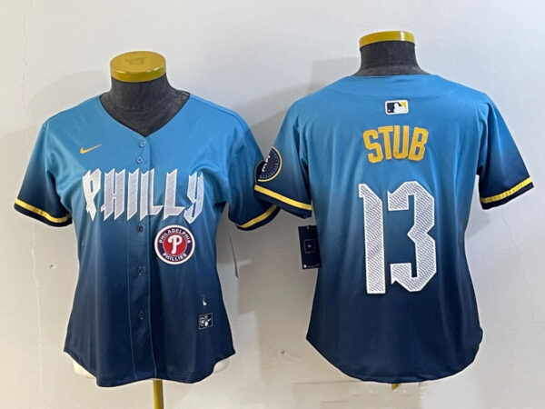 Women's Philadelphia Phillies #13 Stub Blue 2024 City Connect Limited Stitched Baseball Jerseys