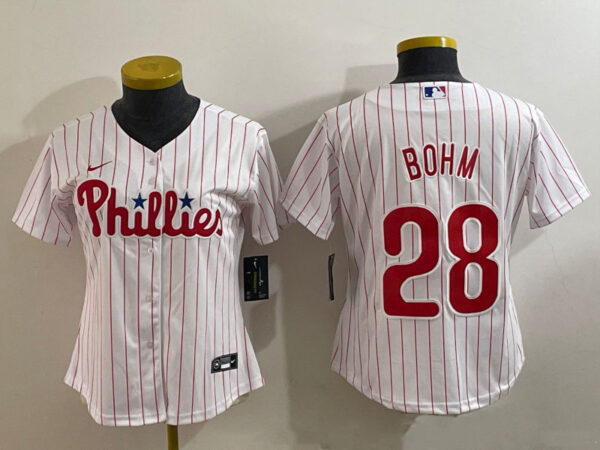 Women's Philadelphia Phillies #28 Alec Bohm White 2022 World Series Cool Base Stitched jerseys