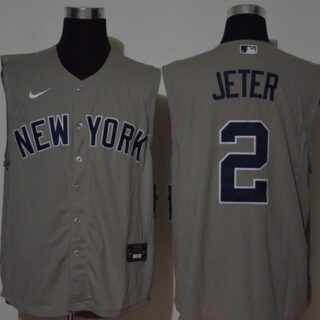 Yankees 2 Derek Jeter Gray Nike Cool Base Sleeveless Jersey