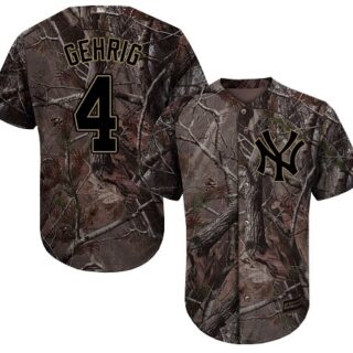 Yankees #4 Lou Gehrig Camo Realtree Collection Cool Base Stitched Youth Baseball Jersey