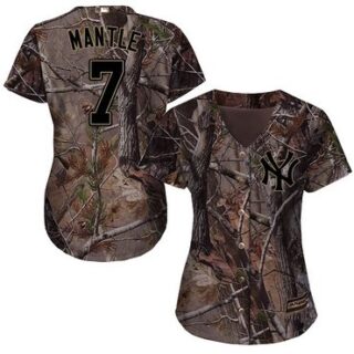 Yankees #7 Mickey Mantle Camo Realtree Collection Cool Base Women's Stitched Baseball Jersey