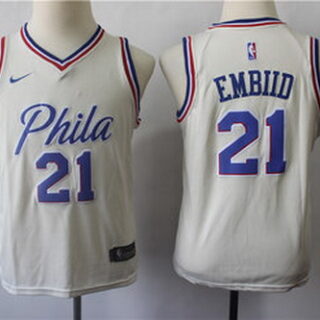 Youth 76ers 21 Joel Embiid Cream City Edition Youth Nike Swingman Jersey