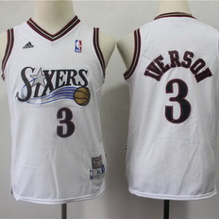 Youth 76ers 3 Allen Iverson White Youth Hardwood Classics Jersey