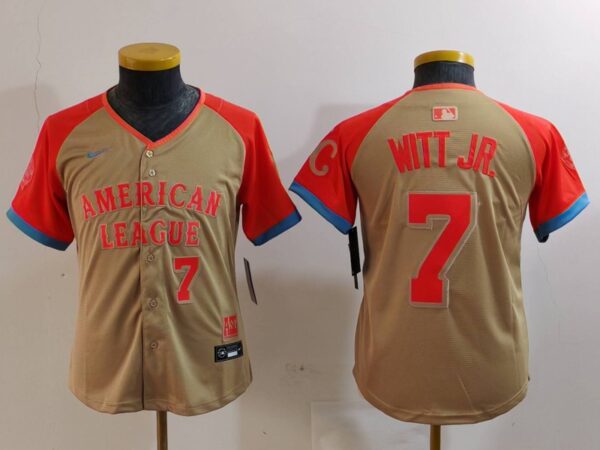 Youth American League #7 Bobby Witt Jr. Cream 2024 All-Star Limited Stitched Jerseys