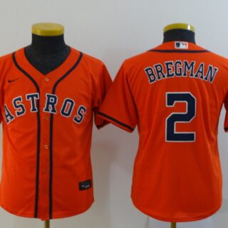 Youth Astros 2 Alex Bregman Orange Youth 2020 Nike Cool Base Jersey