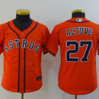 Youth Astros 27 Jose Altuve Orange Youth 2020 Nike Cool Base Jersey