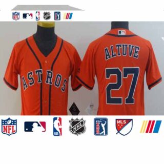 Youth Astros 27 Jose Altuve Orange Youth Cool Base Jersey