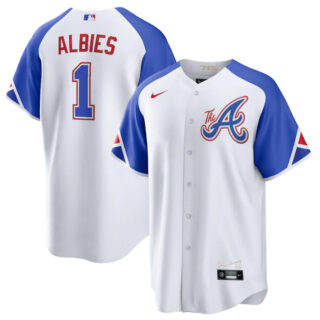 Youth Atlanta Braves #1 Ozzie Albies White 2023 City Connect Stitched Baseball Jersey