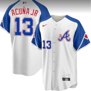 Youth Atlanta Braves #13 Ronald Acuña Jr. White 2023 City Connect With Patch Stitched Baseball Jersey
