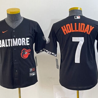 Youth Baltimore Orioles #7 Jackson Holliday Black 2023 City Connect Cool base jerseys