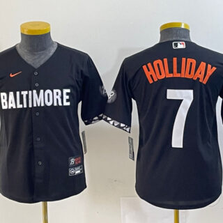 Youth Baltimore Orioles #7 Jackson Holliday Black 2023 City Connect Cool base jerseys