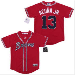 Youth Braves 13 Ronald Acuna Jr. Red Youth Cool Base Jersey