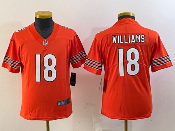 Youth Chicago Bears #18 Caleb Williams Orange 2024 Draft Vapor Stitched Jersey(Run Small) 1