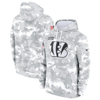 Youth Cincinnati Bengals 2024 White Gray Salute To Service Pullover Hoodie