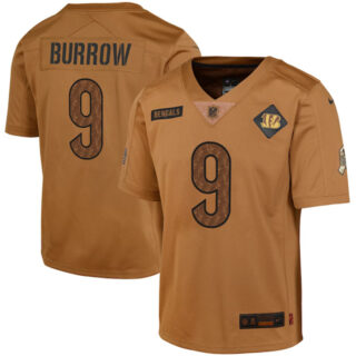Youth Cincinnati Bengals #9 Joe Burrow 2023 Brown Salute To Service Limited Stitched Football Jersey