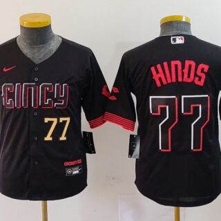 Youth Cincinnati Reds #77 Rece Hinds Black 2023 City Connect Stitched Baseball Jerseys