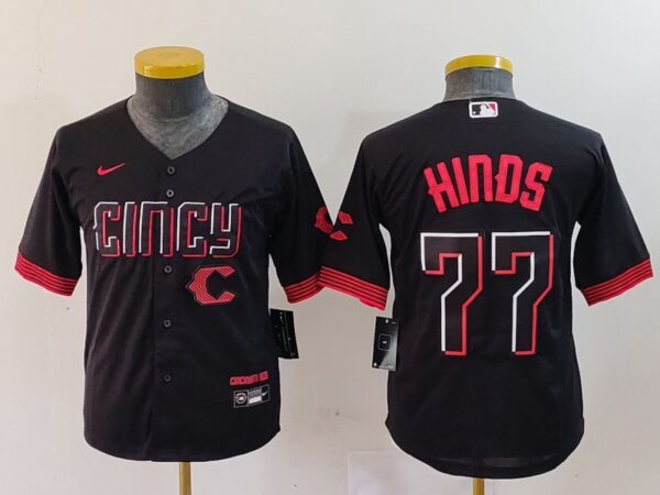 Youth Cincinnati Reds #77 Rece Hinds Black 2023 City Connect Stitched Baseball Jerseys