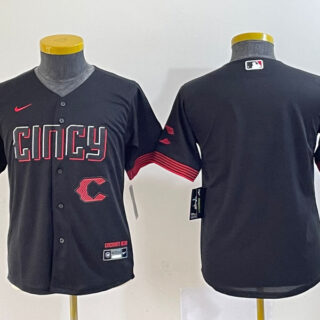 Youth Cincinnati Reds Black 2023 City Connect With Patch Stitched Baseball Jersey