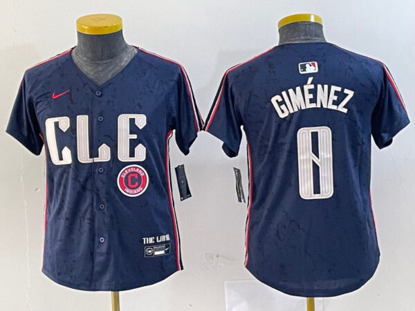 Youth Cleveland Guardians #0 Andrés Giménez Navy 2024 City Connect Limited Stitched Baseball Jerseys