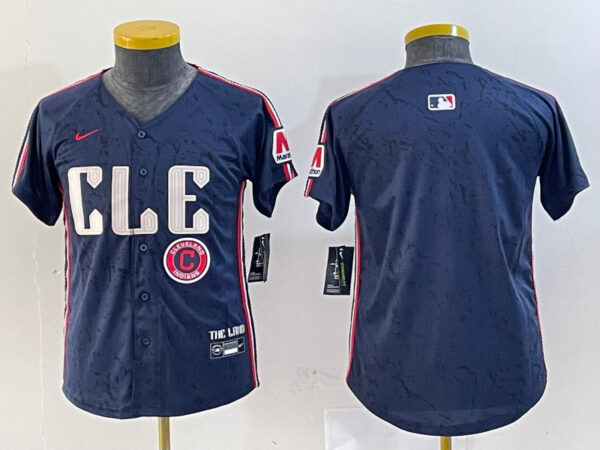 Youth Cleveland Guardians Team Big Logo Navy 2024 City Connect Stitched Baseball Jerseys