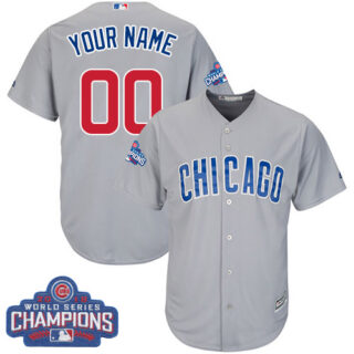 Youth Customized MLB Majestic Road Chicago Cubs 2016 World Series Champions Cool Base Grey Jersey