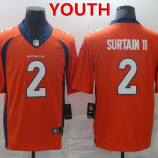 Youth Denver Broncos #2 Surtain II Orange Nike Vapor Untouchable Limited 2021 NFL Jersey