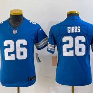 Youth Detroit Lions #26 Jahmyr Gibbs Blue 2024 F.U.S.E. Vapor Limited Stitched Jersey