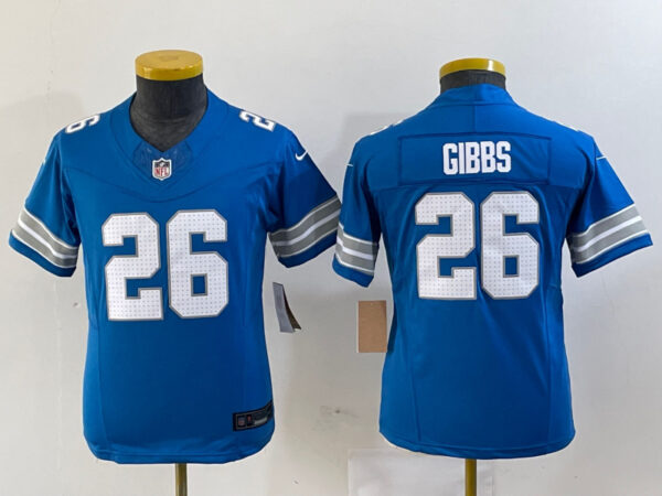 Youth Detroit Lions #26 Jahmyr Gibbs Blue 2024 F.U.S.E. Vapor Limited Stitched Jersey