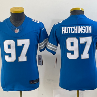 Youth Detroit Lions #97 Aidan Hutchinson Blue 2024 F.U.S.E. Vapor Limited Stitched Jersey