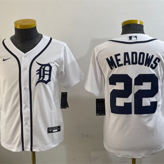 Youth Detroit Tigers #22 Parker Meadows White Cool Base Stitched Baseball Jersey