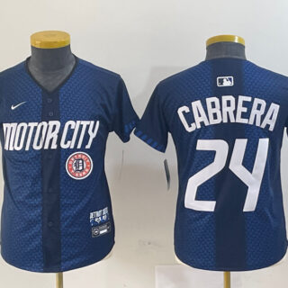 Youth Detroit Tigers #24 Miguel Cabrera 2024 Navy City Connect Cool Base Limited Stitched Baseball Jersey(Run Small)