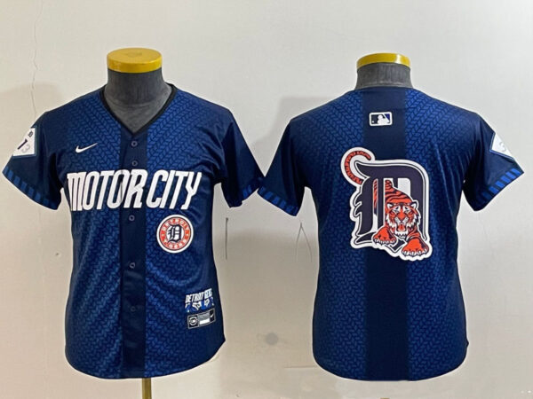 Youth Detroit Tigers Team Big Logo 2024 Navy City Connect Cool Base Limited Stitched jerseys