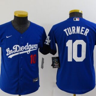 Youth Dodgers 10 Justin Turner Royal Youth 2021 City Connect Flexbase Jersey