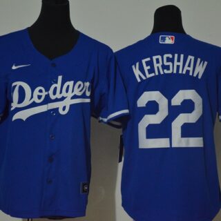 Youth Dodgers 22 Clayton Kershaw Royal Youth Nike Cool Base Jersey