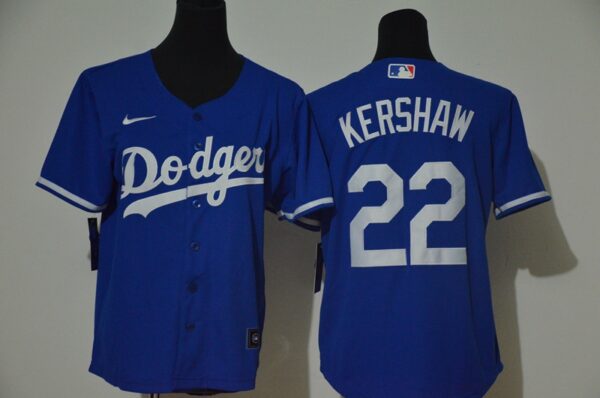 Youth Dodgers 22 Clayton Kershaw Royal Youth Nike Cool Base Jersey