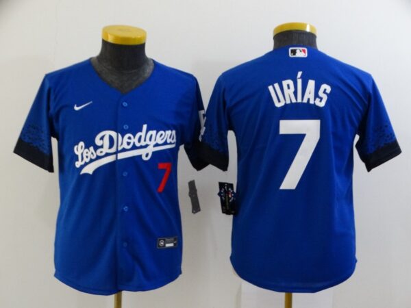 Youth Dodgers 7 Julio Urias Royal Youth 2021 City Connect Cool Base Jerseys