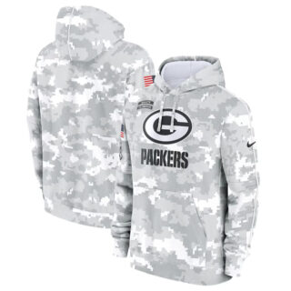 Youth Green Bay Packers 2024 White Gray Salute To Service Pullover Hoodie