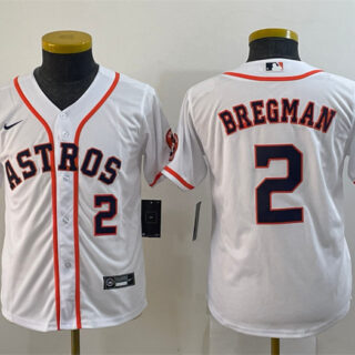 Youth Houston Astros #2 Alex Bregman White With Patch Cool Base Stitched Jersey