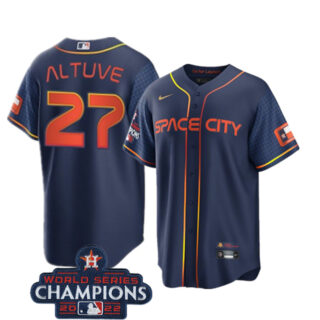 Youth Houston Astros #27 Jose Altuve Navy 2022 World Series Champions City Connect Stitched BaseballJersey