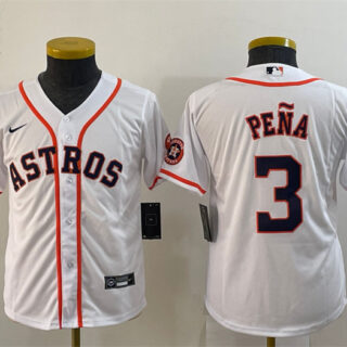 Youth Houston Astros #3 Jeremy Peña White With Patch Cool Base Stitched Jersey