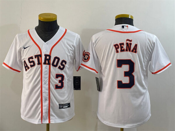 Youth Houston Astros #3 Jeremy Peña White With Patch Cool Base Stitched JerseyS