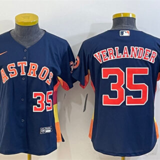 Youth Houston Astros #35 Justin Verlander Navy With Patch Cool Base Stitched Jersey