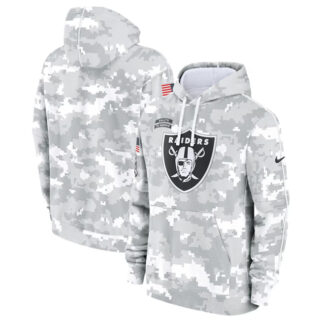 Youth Las Vegas Raiders 2024 White Gray Salute To Service Pullover Hoodie