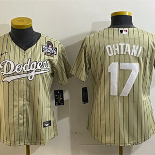Youth Los Angeles Dodgers #17 Shohei Ohtani Cream 2024 World Series Cool Base Stitched Baseball Jersey