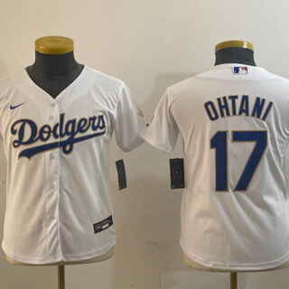 Youth Los Angeles Dodgers #17 Shohei Ohtani White Gold Stitched Jersey