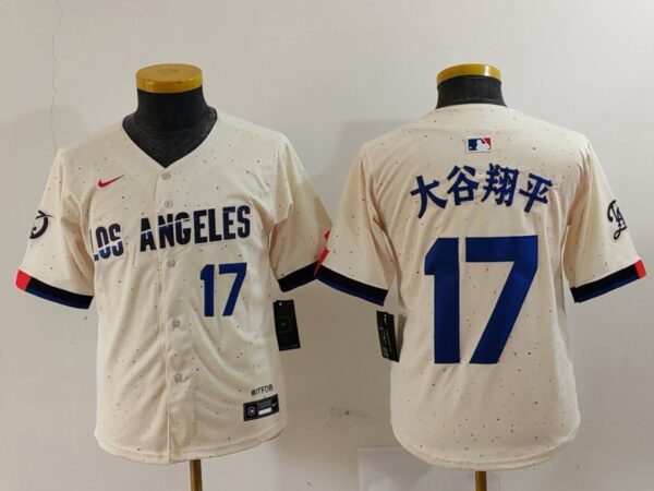 Youth Los Angeles Dodgers #17 大谷翔平 Cream Stitched Baseball Jerseys