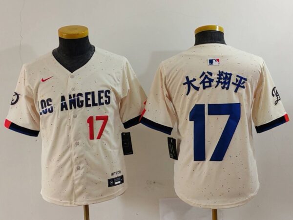 Youth Los Angeles Dodgers #17 大谷翔平 Cream Stitched Baseball Jerseys